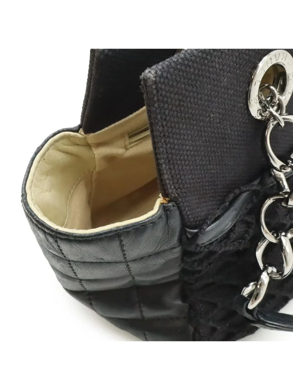 Chanel Choco Bar Chain Tote Quilted Net Canvas Leather Black - Picture 8 of 9